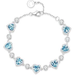 FANCIME Ms Charming Sterling Silver Birthstone Tennis Bracelet for Women Halo Heart Design Gemstone Jewelry Anniversary Birthday Gifts for Her Mom Wife