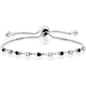 Gem Stone King 925 Sterling Silver Round Black Diamond and White Moissanite Tennis Bracelet For Women | 0.65 Cttw | Round 2.5MM | Fully Adjustable Up to 9 Inch