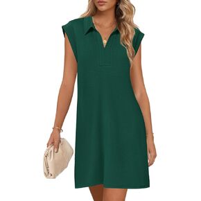MEROKEETY Women's 2025 Summer Short Sleeve Mini Dress Casual Collared V Neck Loose T Shirt Dresses