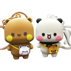 2PCS Bubu and Dudu Cute Keychains, Kawaii Cartoon Statue Bears Panda Figurine Key Chains for Women Backpacks Car Keys Gifts