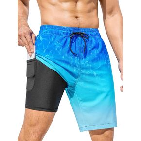 SILKWORLD Mens Swimming Trunks with Compression Liner 2 in 1 Quick-Dry 9" Swim Shorts with Zipper Pockets in Saudi Arabia
