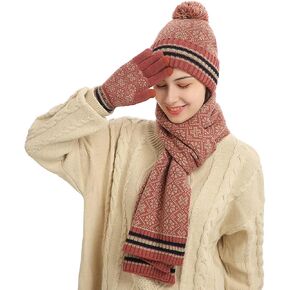 Women Hat و Hat and Gloves مجموعة شتاء شتاء دافئ الرقبة متبكية دافئة الشاشة شاشة اللمس قفازات الصوف مبطنة مبطنة