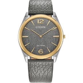 Citizen للجنسين Eco-Drive Classic Eco ، ساعة من الفولاذ المقاوم للصدأ ثنائية النغمة ، حزام جلدي رمادي ، يد 2 (طراز: AR3124-07H)
