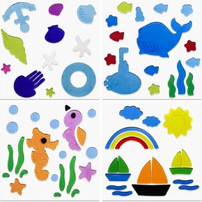 4Pcs Summer Gel Window Clings Colorful Seasonal Toddlers Window Jelly Stickers, Shell Rainbow Pattern Decorations Accessories for Summer School Home Office Bathroom Nursery Supplies