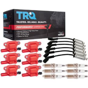 TRQ Ignition Kit Ignition Coil Sparks Slips مجموعة سلك متوافقة مع 2014-2019 شيفروليه سيلفرادو 1500 GMC Sierra 1500