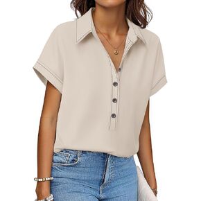 Bebonnie Women's Button Down Shirts Short Sleeve Dress Shirts Collared Work Office Blouses