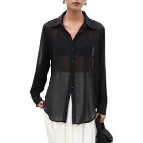 Arssm Women Sheer Button Up Blouse Mesh Long Sleeve Sexy See Through Tops Fashion Trendy Mesh Shirts Tops