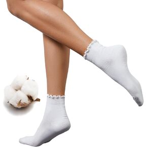 Thin Above Ankle Socks for Women, Cotton Non-Binding Crew Socks, Soft & Lightweight, Cute Ruffle Everyday Sock, 12 Pairs
