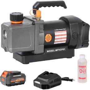 2.5CFM 1/4HP HVAC PUMP PUMP KIT متوافقة مع بطارية DEWALT 20V MAX ، مرحلة واحدة 80 واط ، اللاسلكي ، البطارية والشاحن ، زجاجة زيت 220 مل ، مضاد للركض ، محمول للسيارات R134A ، R410A ، R22 ، R12
