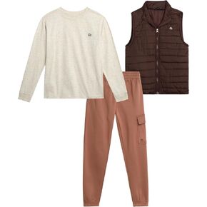 RBX Boys Jogger Set - 3 Piece Zip Puffer Vest, Long Sleeve Jersey Tee, and Fleece Jogger Pants - Boys Athletic Jogset (4-12)