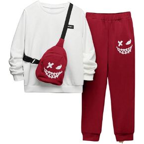 SweatyRocks Boy's 2 Piece Outfits Letter Graphic Long Sleeve Sweatshirt and Pants with Crossbody bag