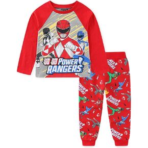 Power Rangers Boys 2 قطعة قميص طويل الأكمام وسروال تيري الفرنسي مجموعة كبيرة