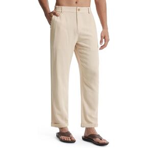 Libin Men's Linen Pants Elastic Waist Lightweight Casual Pants Comfy Summer Beach Travel Lounge Trousers with Pockets