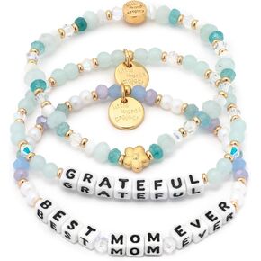 Mother’s Day Bundle Charm Bracelets, The Original Word Bracelet, Made with Colorful Beads, Plated Brass Charms and Hardware, Handcrafted Design & Positive Message, Size XS