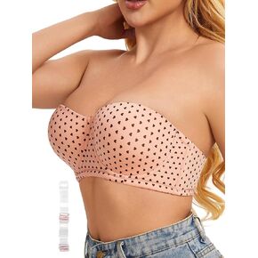 Women's Push up Strapless Bra with Clear Straps for Big Bust, Never Move On Party Band Size(34-48) Cup B/C/D/DD/DDD/G