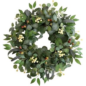 24 Inch Eucalyptus Wreaths for Front Door,Spring Summer Fall Autumn Winter Wreaths,Large Eucalyptus Greenery Wreath with Olive Leaves Berries for Front Door Outdoor Farmhouse Decor All Seasons