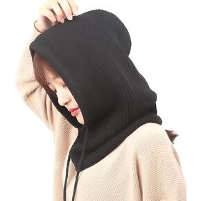 Hooded Scarf Hat with Drawstring, Soft Warm Winter Hats for Women, Knitted Hoodie Scarf Neck Warmer Dark Grey in Kuwait