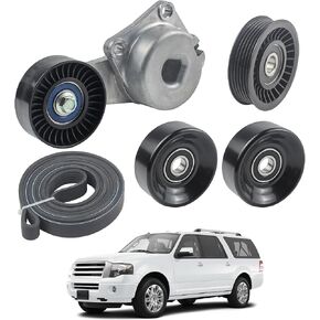 Engine Serpentine Belt Drive Tensioner Pulley Component Kit Compatible with 2005-2014 Ford F-150 F-250 F-350 Explorer Explorer Sport Trac Expedition Lincoln Navigator Replaces 90K-38274A