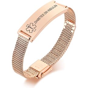 VNOX Diabetes ON Insulin Medical Alert Bracelets for Men & Women with Adjustable Stainless Steel Mesh Emergency Medical ID Bracelets Wristband