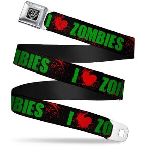 Buckle-Down Seatbelt Belt - I"HEART" ZOMBIES Black/Green/Red Splatter - 1.0" Wide - 20-36 Inches in Length