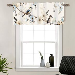 1 لوحة Farmhouse Floral Bird Falance للنوافذ ، ونمط فرع النمط قضيب الجيب الستائر الستائر المنزل ديكور علاج نافذة للمطبخ/غرفة المعيشة ، 54 "× 18"