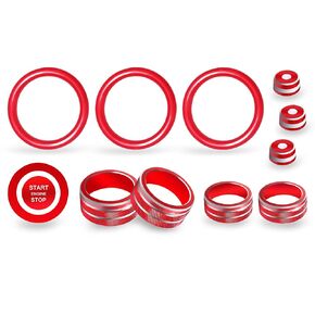 SENSHINE AC Climate Control Knob Cover for Nissan Sentra 14th Gen 2025 2024 2020-2023 Volume Tune Air Vent Outlet Ring Lever Cover Engine Start Stop Button Trim Ring Accessories, 12 Pcs (Red)