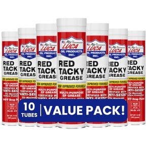 Luca Red and Tacky Grease, 10 Pack 14 Oz Water Resistant Lubricant for Cars, Trucks, Tractors, Industrial, Bundled with PD Safe Bag