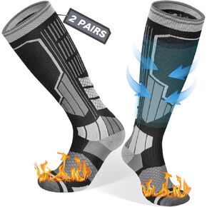 Reamphy 2 Pairs Merino Wool Ski Socks Men Women Compression Snowboard Winter Thermal Socks Knee Socks for Skiing Snow Hiking