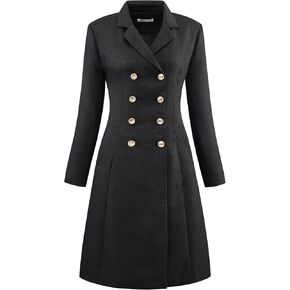 Women's Tweed Blazer Dress Collared Double Breasted A-Line Formal Work Dresses