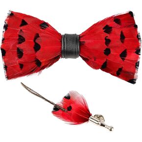 Feathers Bow Tie Peacock Pre-tied Bow tie Brooch Sets for Men Adjustable Length Tuxedo Banquet Necktie