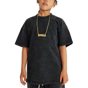Flygo Boys Girls Cotton T-Shirts Kids Acid Wash Tshirt Summer Unisex Casual Short Sleeve Loose Basic Tee Top
