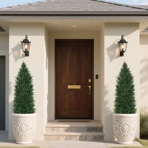 أشجار الأرز الاصطناعية ، 2pack 4ft 4ft Cedar Pine Tree Potted UV مصنفة نباتات مزيفة نباتات طويلة الطول شجيرات للداخل في الهواء الطلق في الهواء الطلق