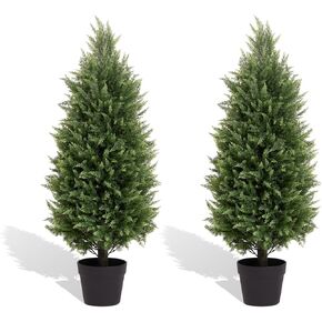 4ft Cedar Topiary Trees مصطنعة - مجموعة من أشجار الأرز الفوقية للمزارعين في الهواء الطلق ، لا توجد نباتات نداء كبح الصيانة ، شجيرات محفوظة بوعاء كبيرة مقاومة للأشعة فوق البنفسجية لزيادة الشرفة الأمامية 4 أقدام