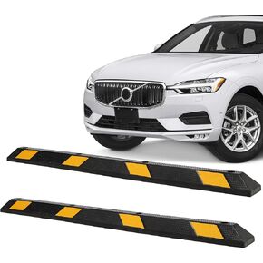 2 Pack Curb Garage Car Stopper, 72 Inch Heavy Duty Parking Stopper for Garage with Yellow Reflective Stripes, Rubber Garage Parking Stops for Vehicles Truck Driveway Garage