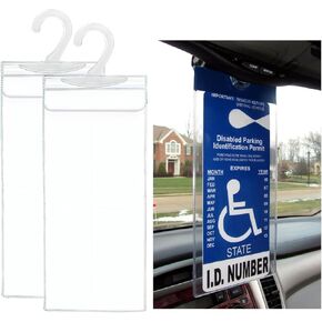 2 PCS Handicap Placard Holder, 13.86×4.92 Inches Ultra Transparent Disabled Parking Placard Protector Hanger Sleeve, Easily Display & Swing Away Your Disabled Parking Placard