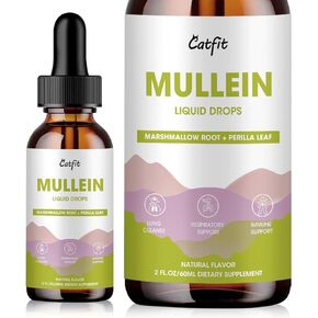 Mullein Drops for Lungs – Mullein Leaf Extract with Marshmallow Root, Perilla & Astragalus for Respiratory Support, Immune Boost & Lung Detox, Natural Herbal Formula, Vegan, 2.02 fl oz