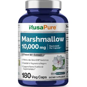 NusaPure Marshmallow Root 50:1 Extract, 200 mg Equivalent to 10,000mg Per Veggie Caps 180 Count (Non-GMO, Vegan) Bioperine