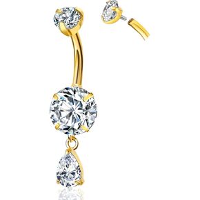 14G Gold Belly Button Ring Titanium Dangle Belly Rings Hypoallergenic Dangling Belly Button Piercing Internally Threaded CZ Belly Piercing Jewelry for Women