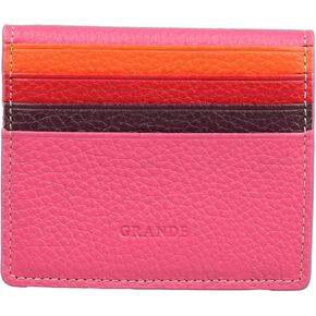 Grande 762 حامل بطاقة جلدية أصلية للرجال Slim Card Card Case Small Magnetic Wallet - Pink Multicolor