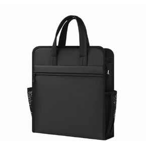 حقيبة مستند Black Oxford Handle مع حقيبة سحاب للرجال ، حقيبة حمل لحمل الملفات الورقية (رأسية)