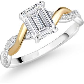 GEM Stone King 925 Silver and 10K Gold Igi Laber Certified Lab خاتم الماس المزروع للنساء | 1.68 CTTW | مركز الزمرد قطع الماس 1.5 CT | اللون F-G | وضوح VS1
