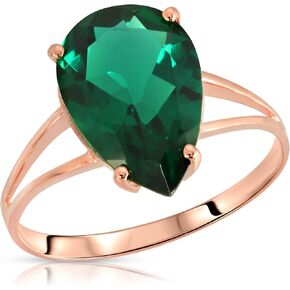 Galaxy Gold GG 3 Carats 14K Rose Rose Gold Brilliant Periant Cut Emerald Solitaire Ring مع وعد بالذكرى الزمردية النابضة بالحياة الأصلية له للجنسين