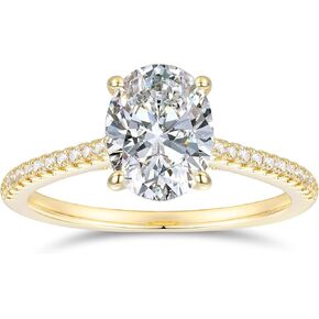 14K حلقات Moissanite الذهب الأصفر ، 2CT OVAL CUT MOISSANITE ، خاتم الخطوبة ، 14K الذهب الصلب Halo Moissanite خاتم للنساء