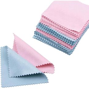 AUEAR, 100 Pack Jewelry Cleaning Cloths, Polishing Cleaner Cloth for Sterling Silver Gold Platinum Small Diamond Polish Cloth Pink & Blue 8x8cm