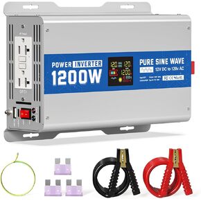 2000W Pure Sine Wave Power Inverter 24V DC to 120V AC Converter 4000 Watt Peak Power Multi-Display Screen with 2 GFCI Outlet 30W USB and 18W Type-C for Car RV Truck Boat Off-Grid, Gray Blue