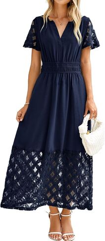 Simplee Womens 2025 Summer Boho Maxi Dress V Neck Empire Waist Long Flowy Dresses with Pockets in Saudi Arabia