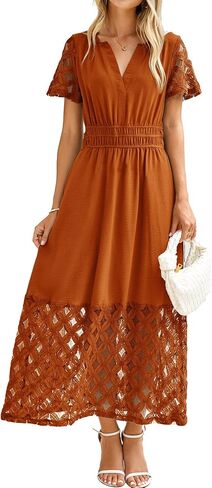 Simplee Womens 2025 Summer Boho Maxi Dress V Neck Empire Waist Long Flowy Dresses with Pockets in Saudi Arabia