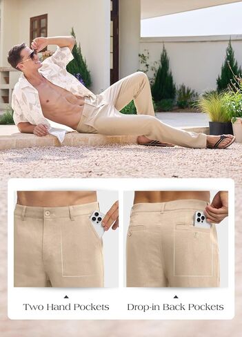 Willit Men's Linen Pants Casual Linen Dress Pants Beach Summer Lightweight Trousers 28" 30" 32" in Kuwait