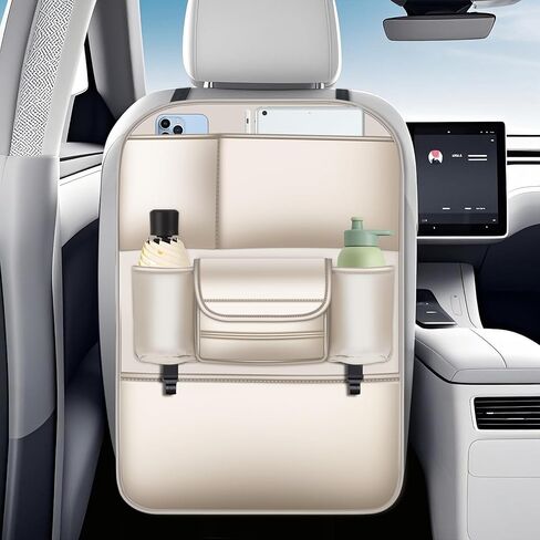 Backseat Car Organizer Leather Kick Mats Seat Back Protector for Kids Drivers with Large Capacity 6 Storage Pockets Waterproof Back of Seat Car Organizers for Tesla Model Y 3 X S Cybertruck in Saudi Arabia