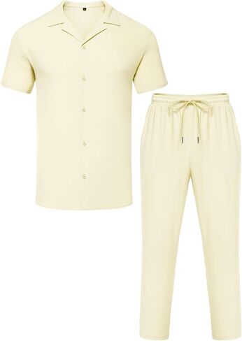 Lecgee Men Summer Summer Short Sleeve Pant Trits Told Button Button Down Down Sirt Pants 2 قطعة ملابس شاطئية in Saudi Arabia